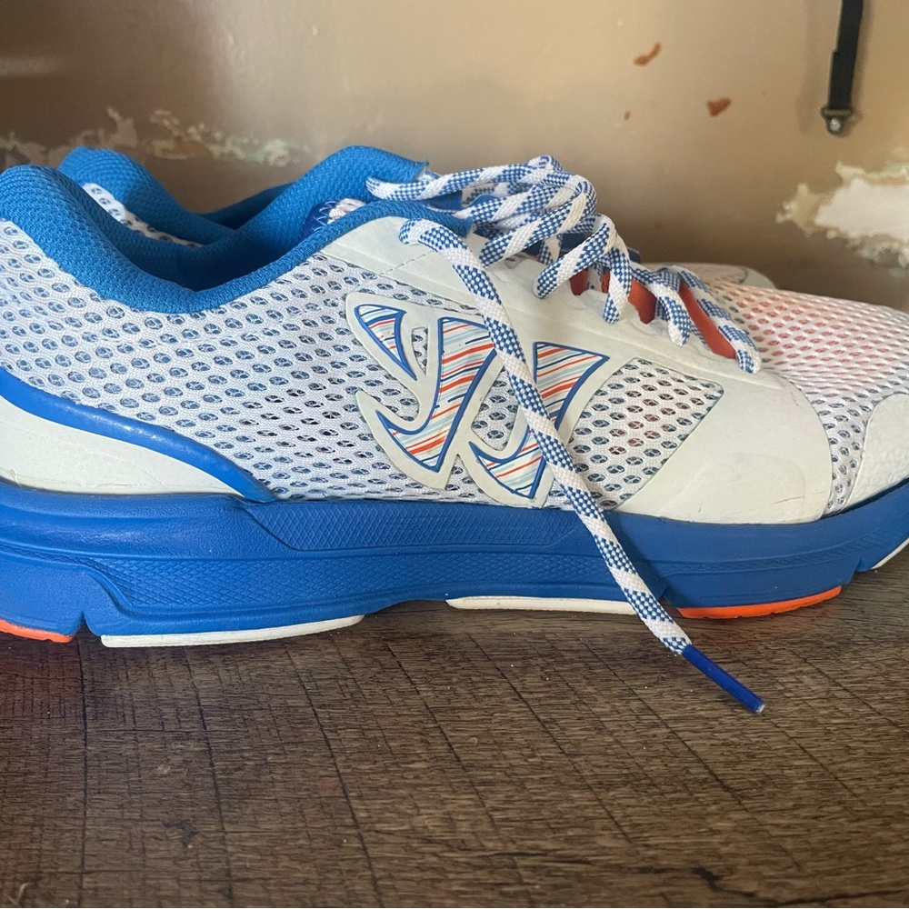 Warrior Products Men's Mesh Lace Up Athletic Sneakers White Blue Orange Low Top